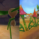 The game’s two major phases are dungeon hacking (L) and oasis-building (R).